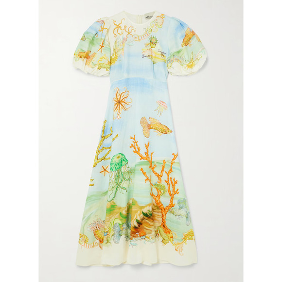 ALEMAIS + Sam Pauletto Emerald Cove linen-gauze midi dress US 4 - Picture 1 of 9